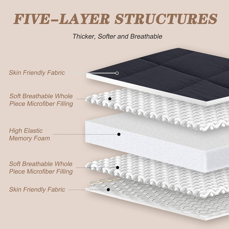 DoCred Queen Size Futon Mattress, Extra Thick Foldable Japanese Floor Mattress Memory Foam Sleeping Pad for Adults, Roll Up Mattress Tatami Mat Breathable Floor Lounger Guest Bed - Image 4